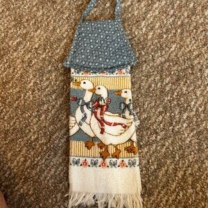 Goose Trio Hanging Kitchen Towel in Blue and Cream
